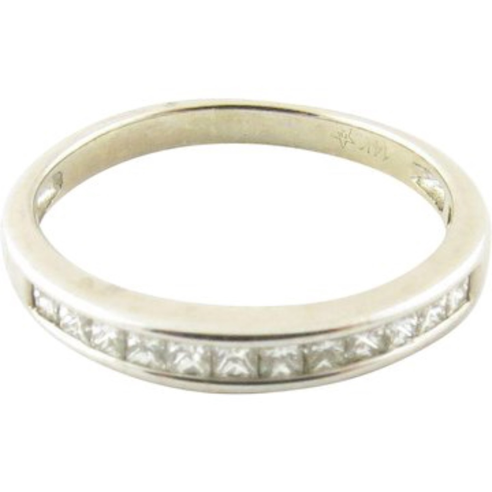 Vintage 14 Karat White Gold Princess Cut Diamond Wedding Band Size 5.75 #4253